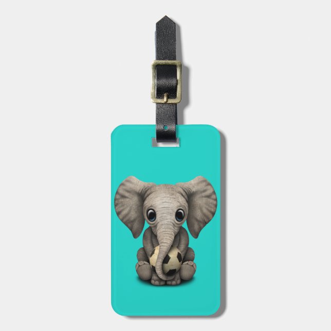 Cute Baby Elephant med fotbolls-bollar Bagagebricka (Vertikal Framsida)