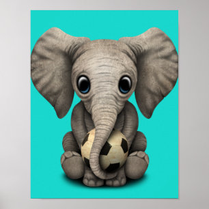 Cute Baby Elephant med fotbolls-bollar Poster