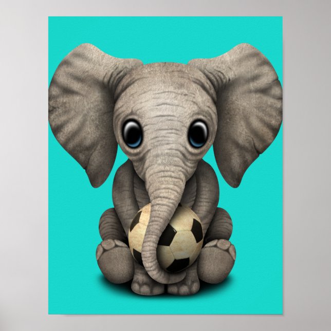 Cute Baby Elephant med fotbolls-bollar Poster (Framsidan)