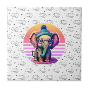 Cute Baby Elephant med glasögon och Beanie Kakelplatta