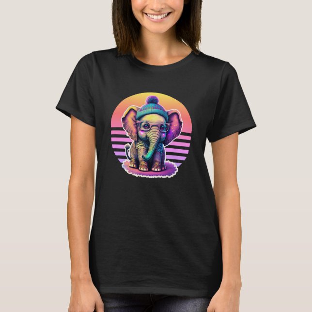 Cute Baby Elephant med glasögon och Beanie T Shirt (Framsida)