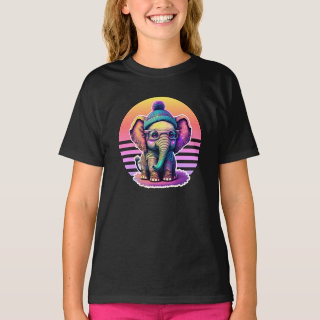 Cute Baby Elephant med glasögon och Beanie T Shirt (Framsida)