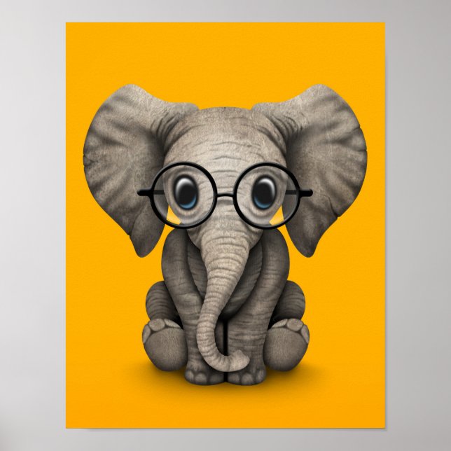 Cute Baby Elephant med Gulten Läsglas Poster (Framsidan)