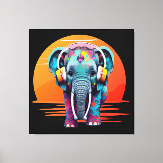 Cute Baby Elephant med hörlurar Canvastryck