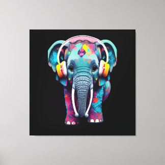 Cute Baby Elephant med hörlurar Canvastryck