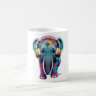 Cute Baby Elephant med hörlurar Kaffemugg