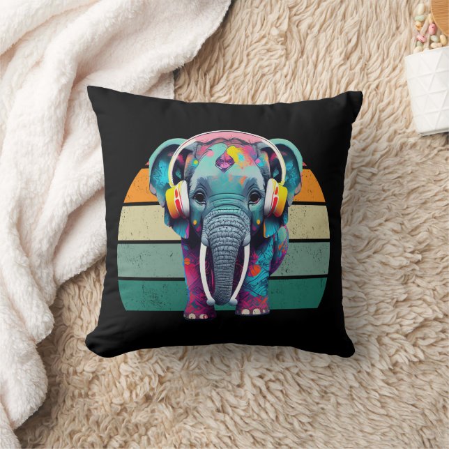 Cute Baby Elephant med hörlurar Kudde (Filt)