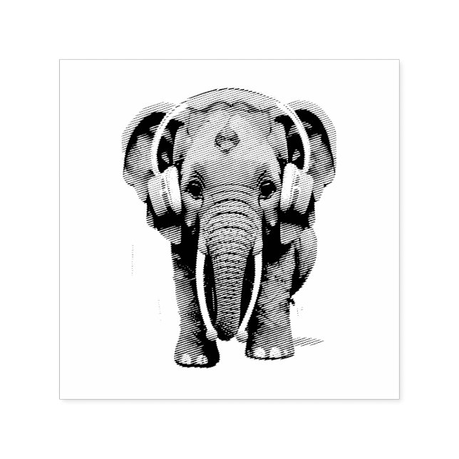 Cute Baby Elephant med hörlurar Självfärgande Stämpel (Design)
