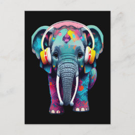 Cute Baby Elephant med hörlurar Vykort