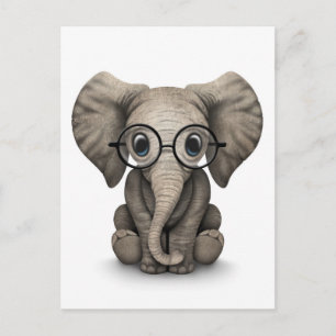 Cute Baby Elephant med läs glasögon vit Vykort