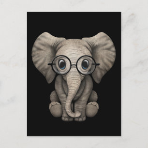 Cute Baby Elephant med läsglasögon svart Vykort