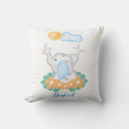 Cute Baby Elephant med orange blommor Cushion Kudde