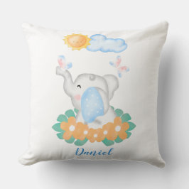Cute Baby Elephant med orange blommor Cushion Kudde