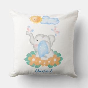 Cute Baby Elephant med orange blommor Cushion Kudde