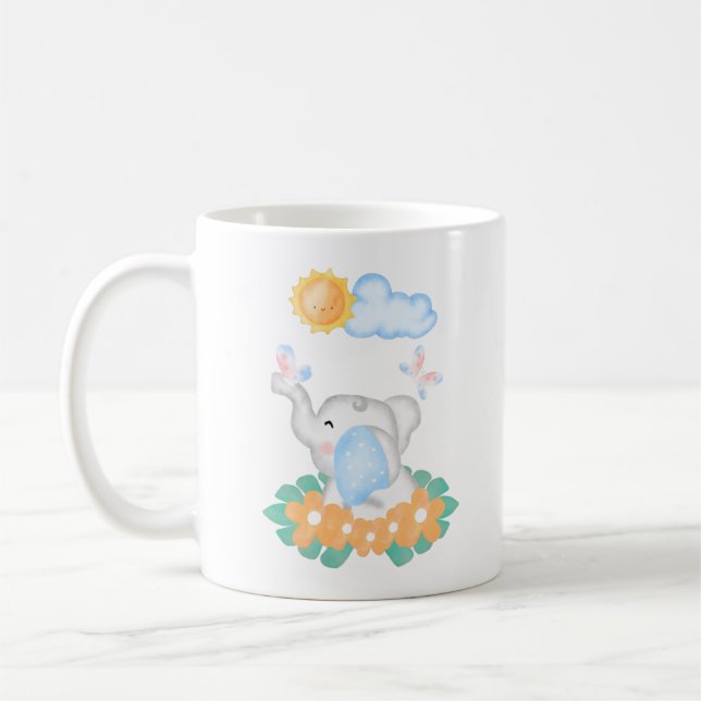 Cute Baby Elephant med orange blommor Mugg (Vänster)