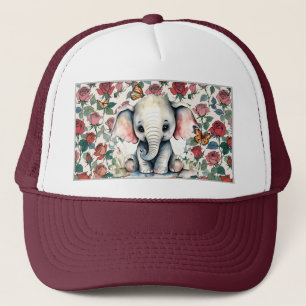 Cute Baby Elephant med Ro och Butterflies Keps