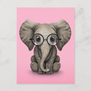 Cute Baby Elephant med Rosa av läs- och glasögon Vykort