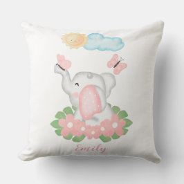 Cute Baby Elephant med rosa blommor Kudde