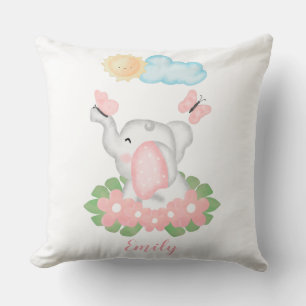 Cute Baby Elephant med rosa blommor Kudde