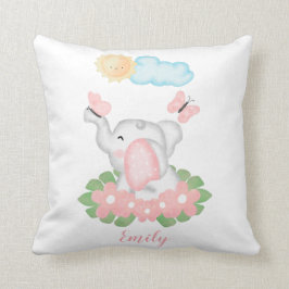 Cute Baby Elephant med rosa blommor Kudde
