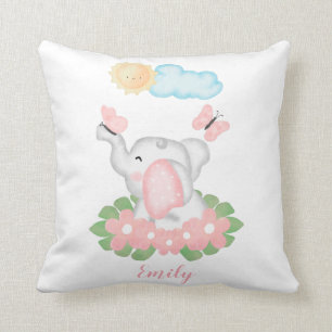 Cute Baby Elephant med rosa blommor Kudde