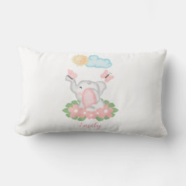 Cute Baby Elephant med rosa blommor Lumbarkudde