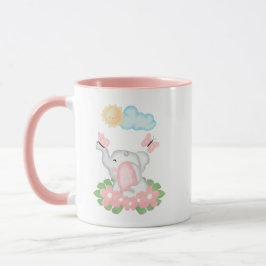 Cute Baby Elephant med rosa blommor Mugg
