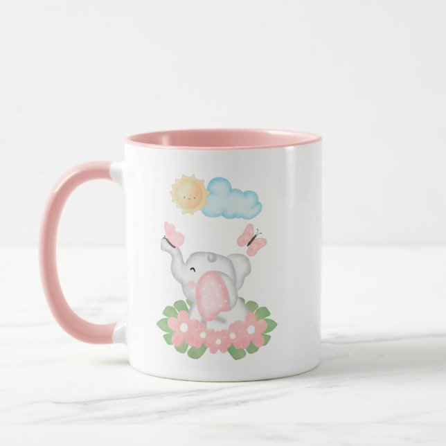 Cute Baby Elephant med rosa blommor Mugg (Vänster)