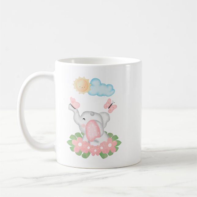 Cute Baby Elephant med rosa blommor Mugg (Vänster)