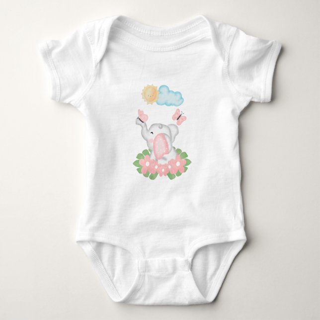 Cute Baby Elephant med rosa blommor T Shirt (Framsida)