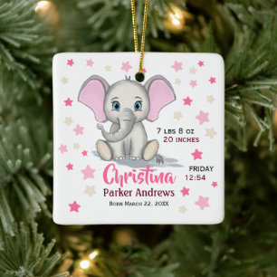 Cute Baby Elephant med Rosa Öron Girl Birgats Sta Julgransprydnad Keramik