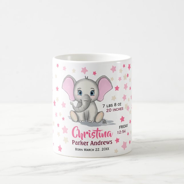 Cute Baby Elephant med Rosa Öron Girl Birgats Stat Kaffemugg (Center)