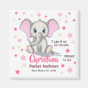 Cute Baby Elephant med Rosa Öron Girl Birgats Stat Magnet