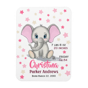 Cute Baby Elephant med Rosa Öron Girl Birgats Stat Magnet