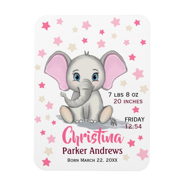 Cute Baby Elephant med Rosa Öron Girl Birgats Stat Magnet (Vertikal)