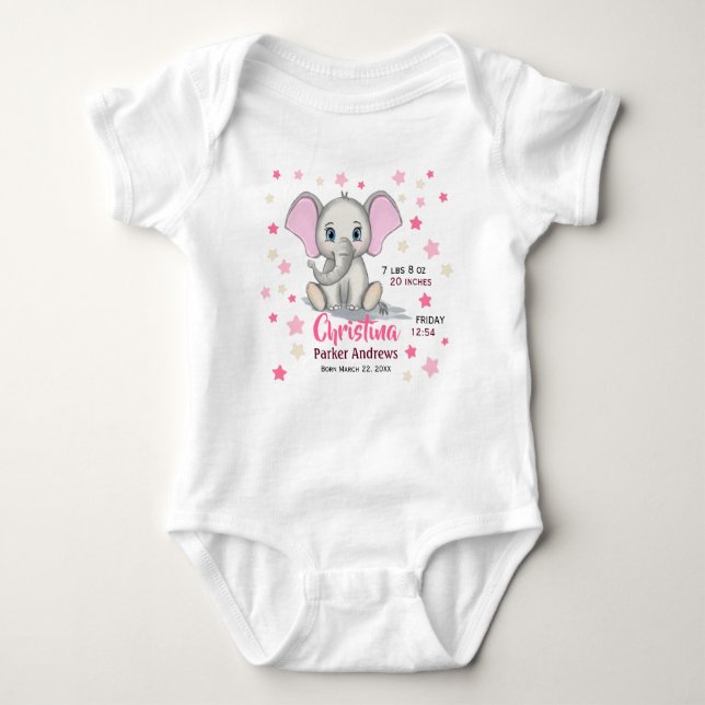 Cute Baby Elephant med Rosa Öron Girl Birgats Stat T Shirt (Framsida)