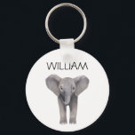 Cute Baby Elephant Namn Nyckelring<br><div class="desc">Söt baby-elefantillustration,  anpassad nyckelkedja för namn</div>