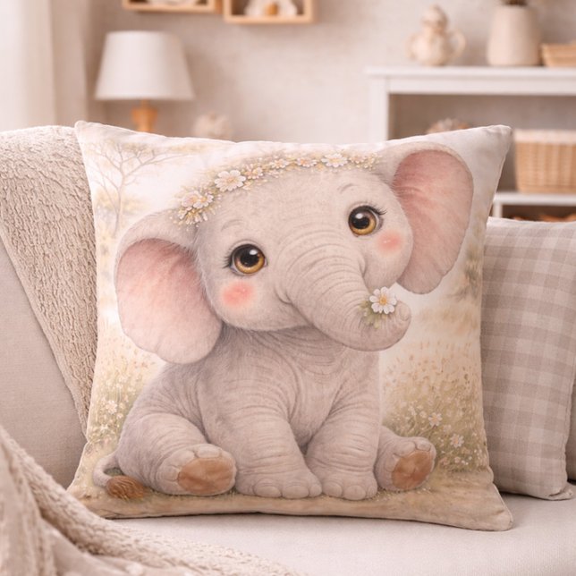 Cute Baby Elephant Neutral Nursery  Kudde (Skapare uppladdad)