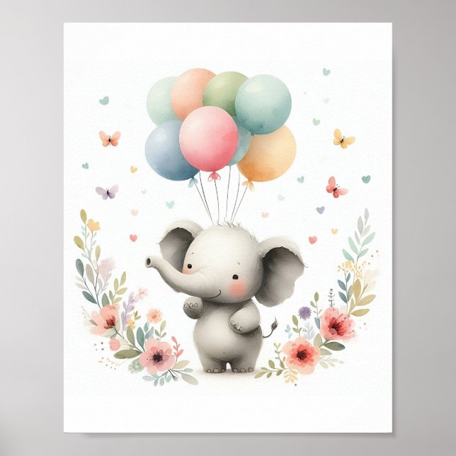 Cute Baby Elephant Nursery Art Poster (Framsidan)