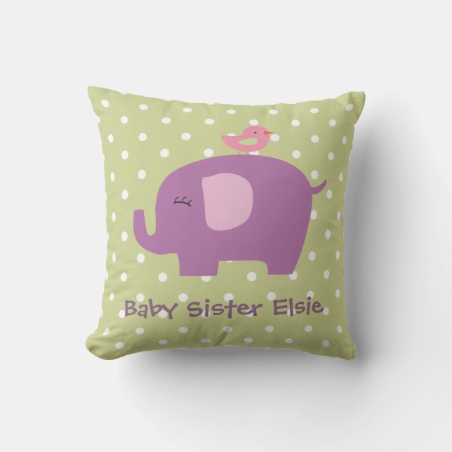 Cute Baby Elephant och Bird Personlig Pillow Kudde (Framsida)