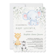 Cute Baby Elephant och Friends Safari Baby Shower