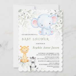 Cute Baby Elephant och Friends Safari Baby Shower Inbjudningar
