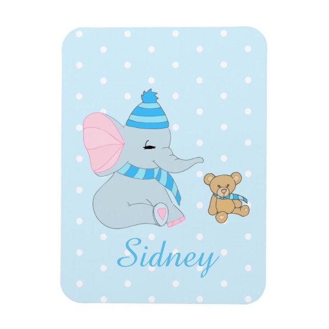 Cute Baby Elephant och Nalle Magnet (Vertikal)