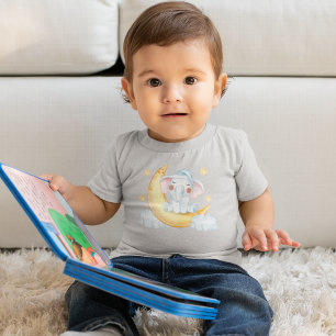 Cute Baby Elephant on Crescent Måne Watercolor T Shirt