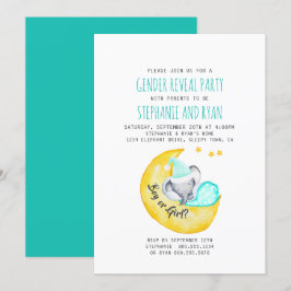 Cute Baby Elephant på Måne Gender Reveal Inbjudningar