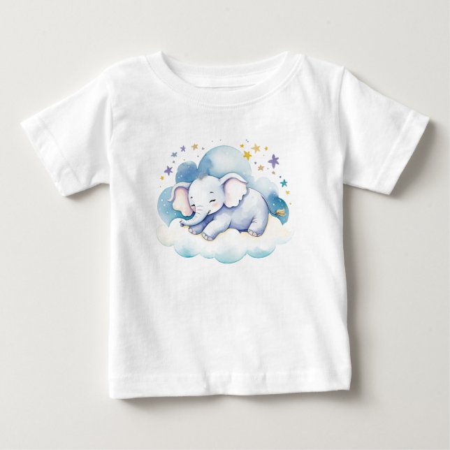 Cute Baby Elephant på Måne - T Shirt (Framsida)
