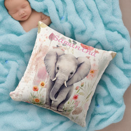 Cute Baby Elephant Pastel Watercolor Vår Flower Kudde