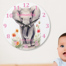 Cute Baby Elephant Pastel Watercolor Vår Flower