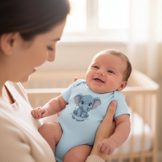 Cute Baby Elephant Personalized Name Baby Bodysuit T Shirt (Skapare uppladdad)