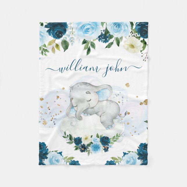 Cute Baby Elephant Pojke flottan & Cream  Fleecefilt (Framsidan)